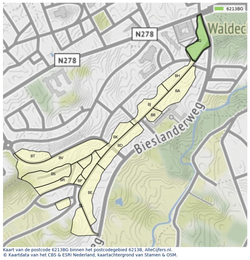 Afbeelding van het postcodegebied 6213 BG op de kaart.