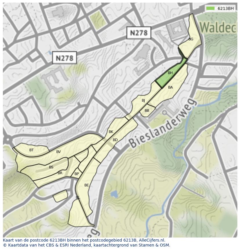Afbeelding van het postcodegebied 6213 BH op de kaart.