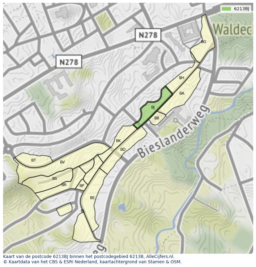 Afbeelding van het postcodegebied 6213 BJ op de kaart.