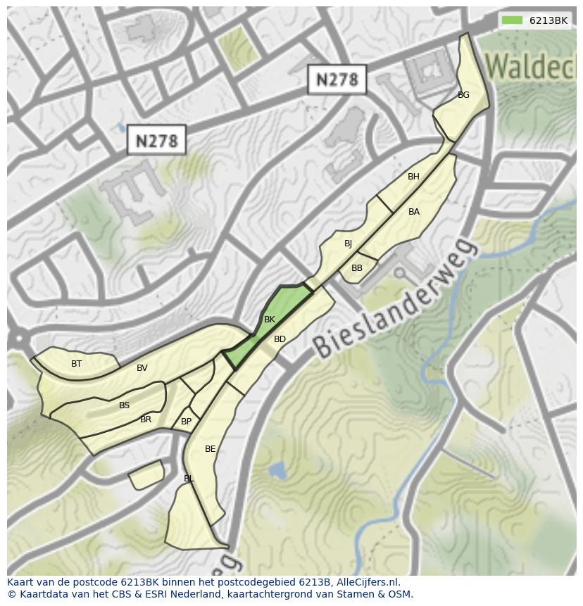 Afbeelding van het postcodegebied 6213 BK op de kaart.