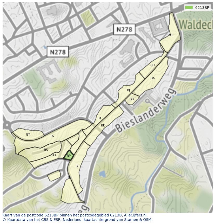 Afbeelding van het postcodegebied 6213 BP op de kaart.