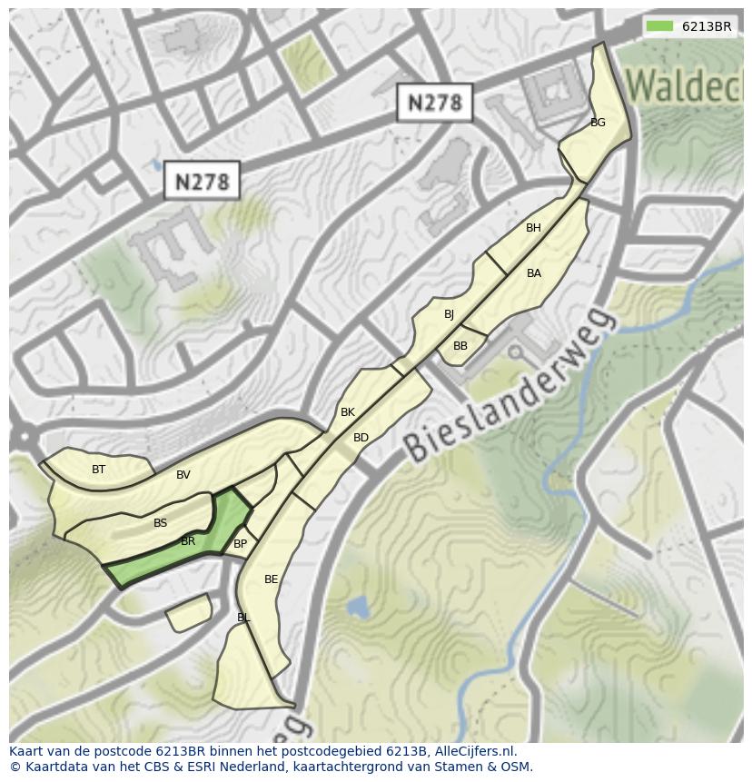 Afbeelding van het postcodegebied 6213 BR op de kaart.