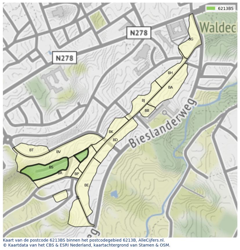 Afbeelding van het postcodegebied 6213 BS op de kaart.