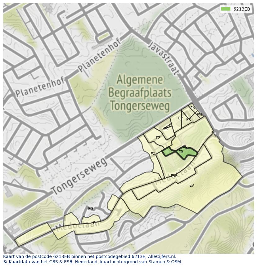 Afbeelding van het postcodegebied 6213 EB op de kaart.