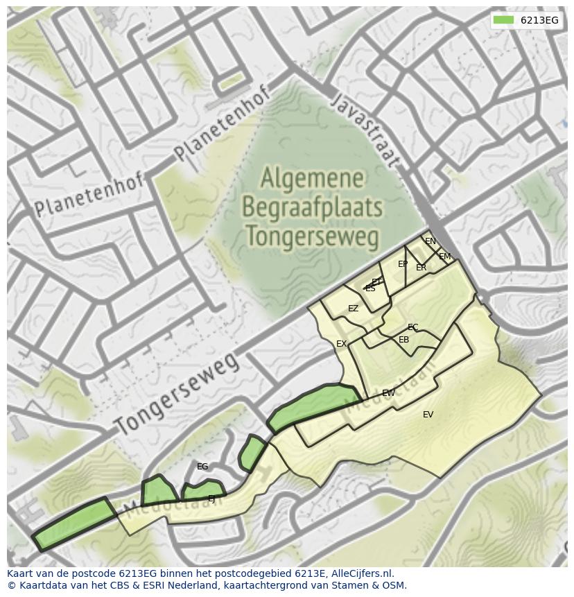 Afbeelding van het postcodegebied 6213 EG op de kaart.