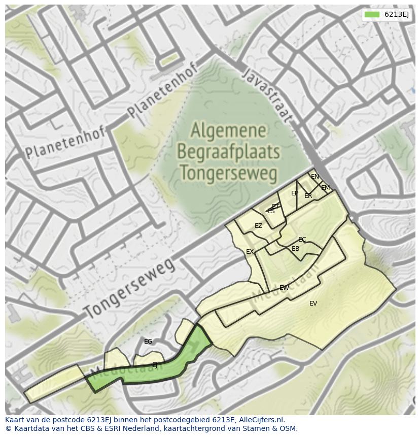 Afbeelding van het postcodegebied 6213 EJ op de kaart.
