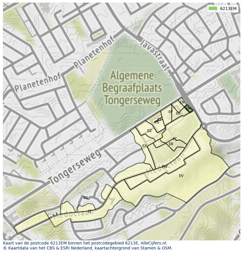 Afbeelding van het postcodegebied 6213 EM op de kaart.