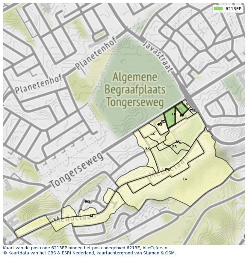 Afbeelding van het postcodegebied 6213 EP op de kaart.