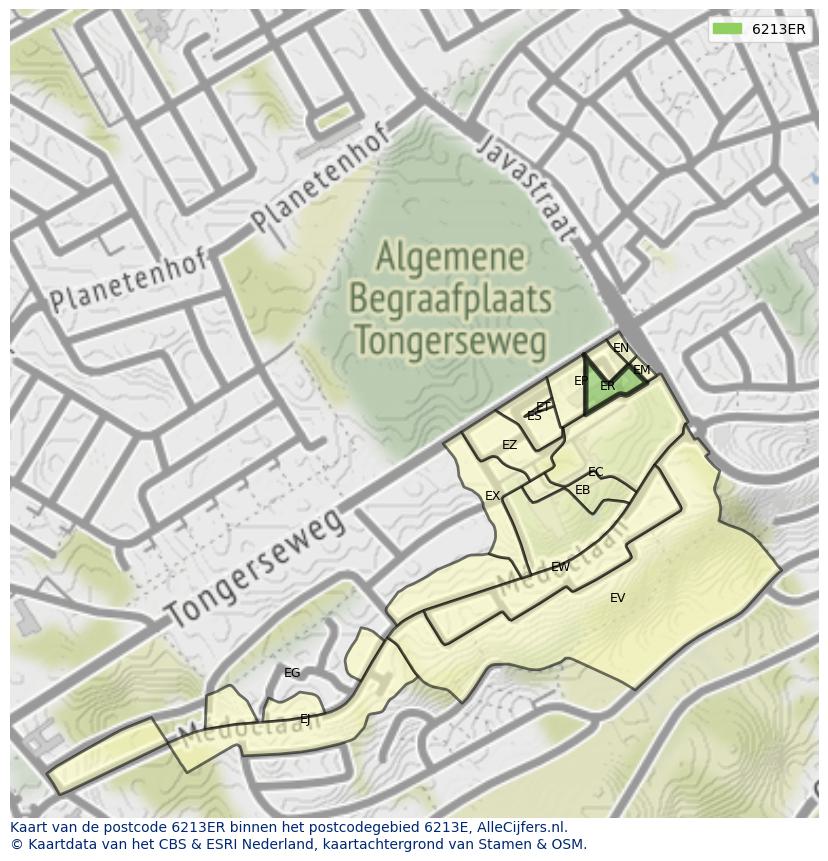 Afbeelding van het postcodegebied 6213 ER op de kaart.