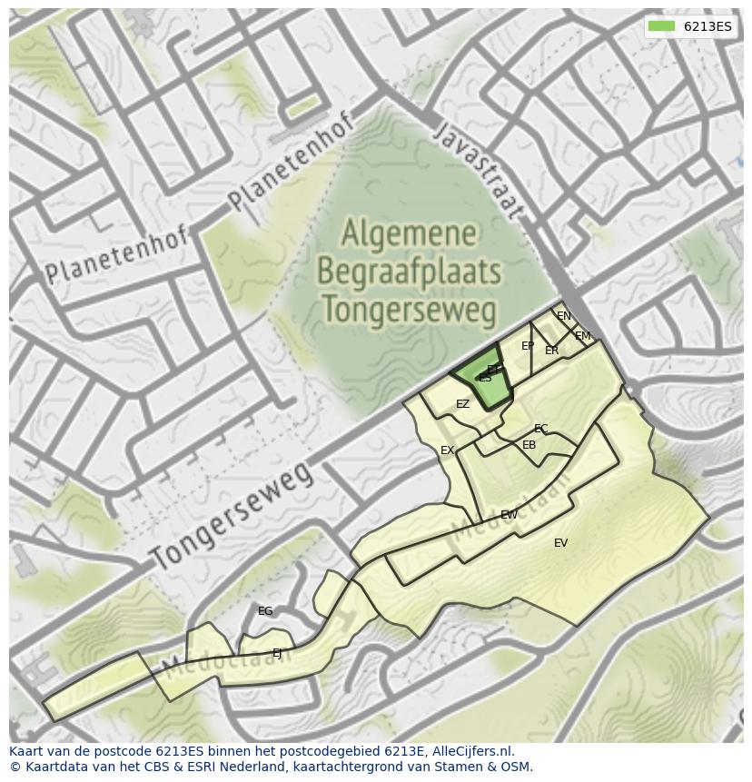 Afbeelding van het postcodegebied 6213 ES op de kaart.