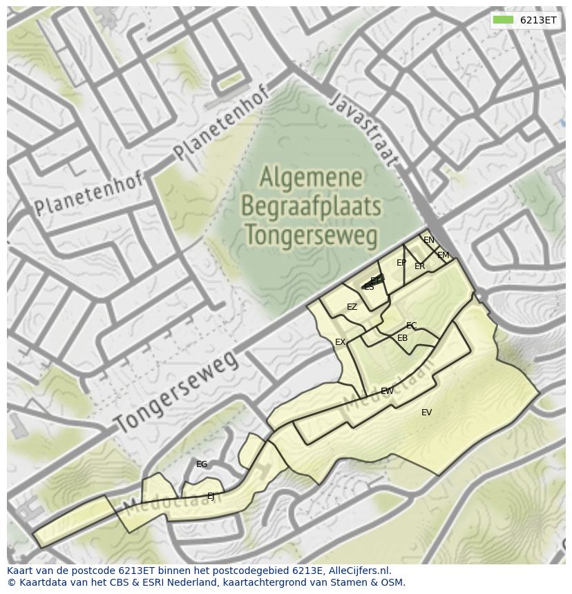 Afbeelding van het postcodegebied 6213 ET op de kaart.