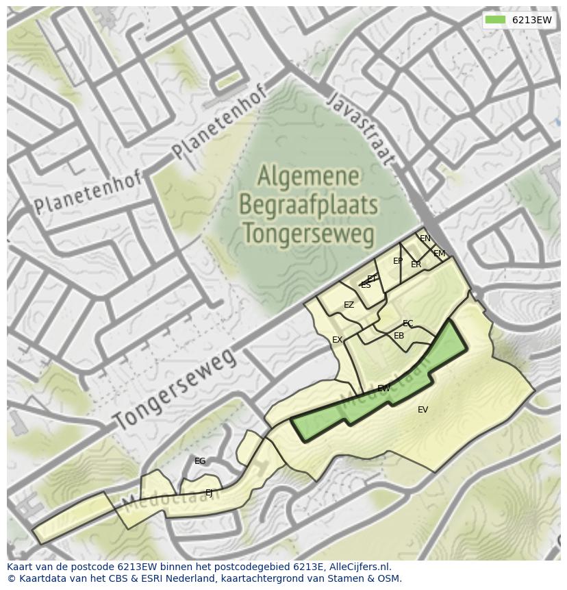 Afbeelding van het postcodegebied 6213 EW op de kaart.