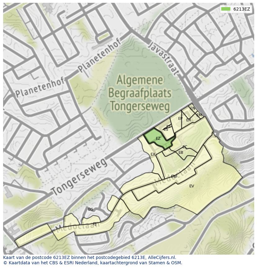 Afbeelding van het postcodegebied 6213 EZ op de kaart.