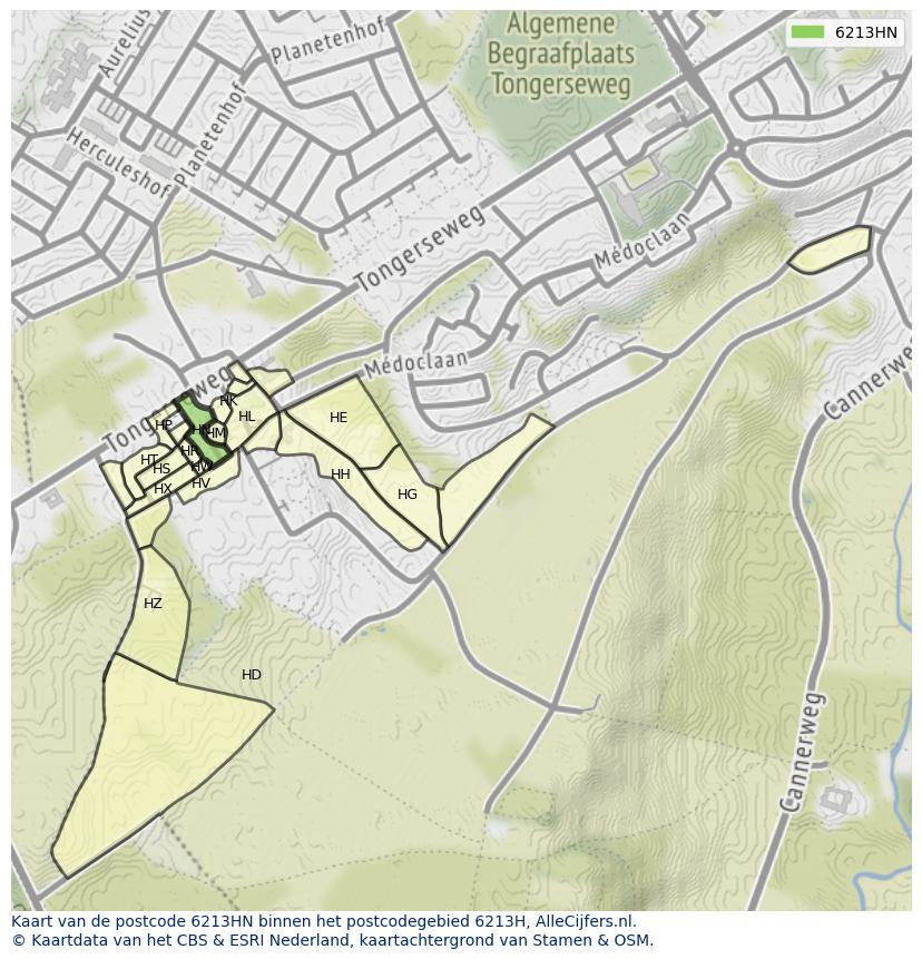Afbeelding van het postcodegebied 6213 HN op de kaart.
