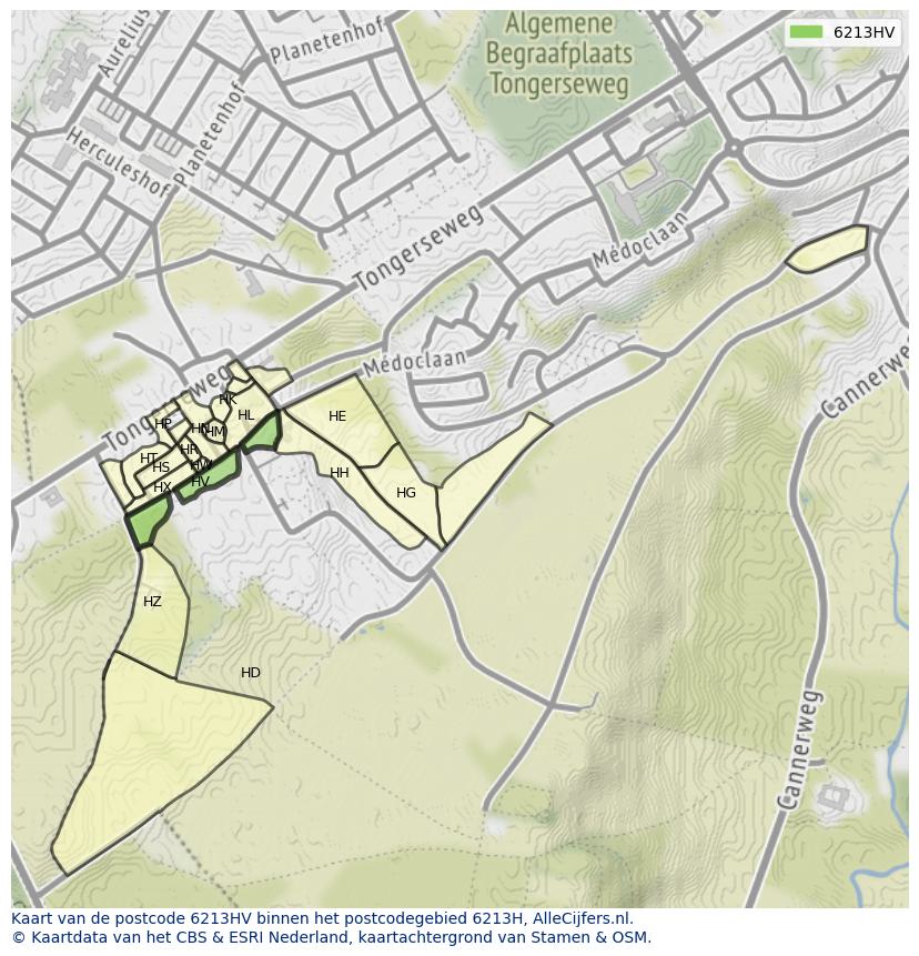 Afbeelding van het postcodegebied 6213 HV op de kaart.
