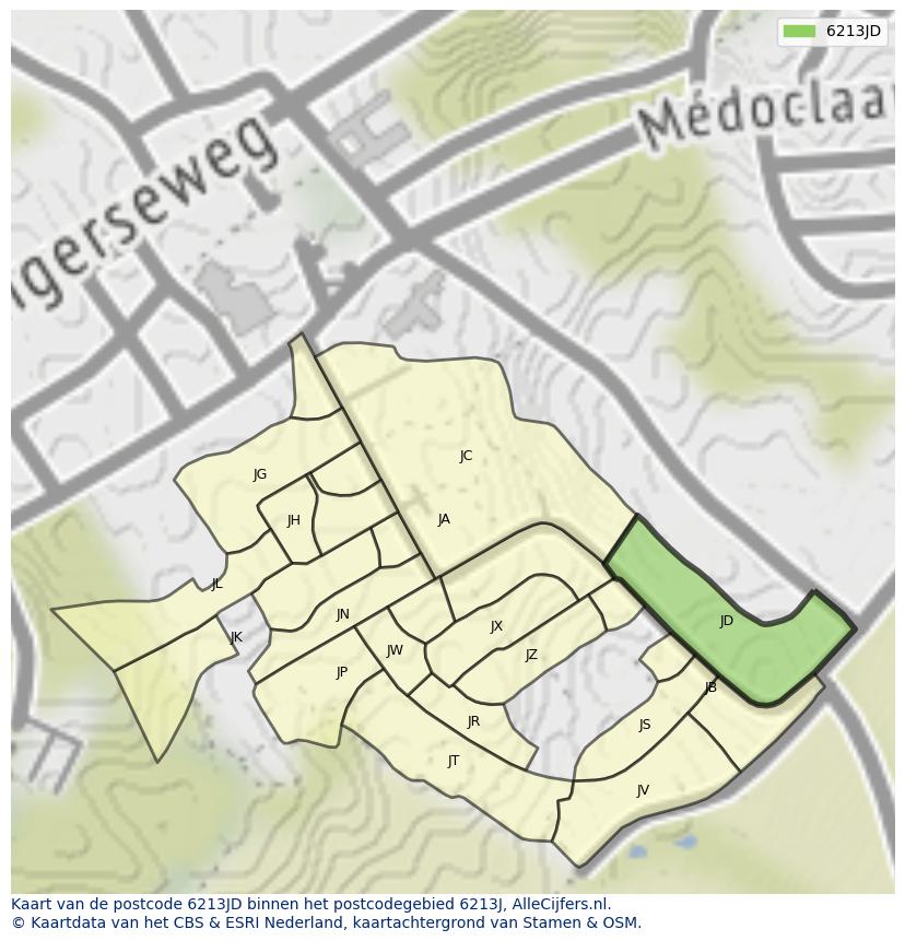 Afbeelding van het postcodegebied 6213 JD op de kaart.