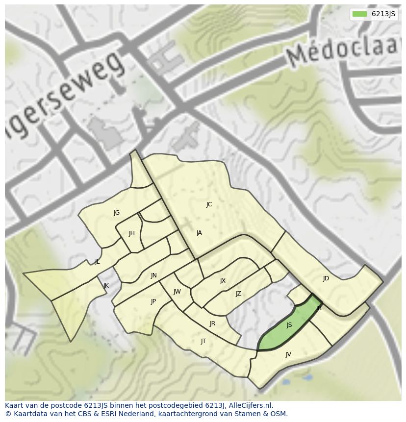 Afbeelding van het postcodegebied 6213 JS op de kaart.