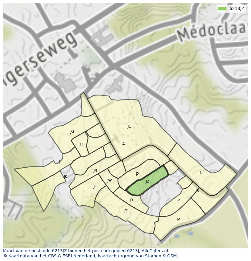 Afbeelding van het postcodegebied 6213 JZ op de kaart.
