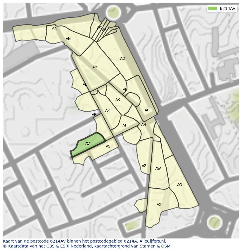 Afbeelding van het postcodegebied 6214 AV op de kaart.