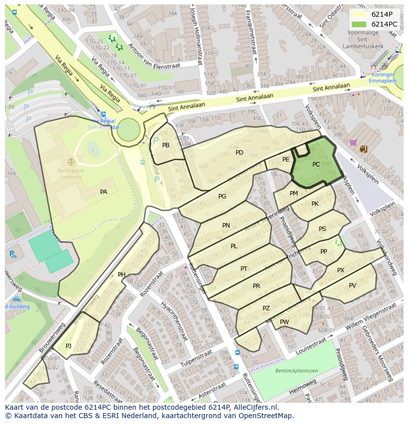 Afbeelding van het postcodegebied 6214 PC op de kaart.
