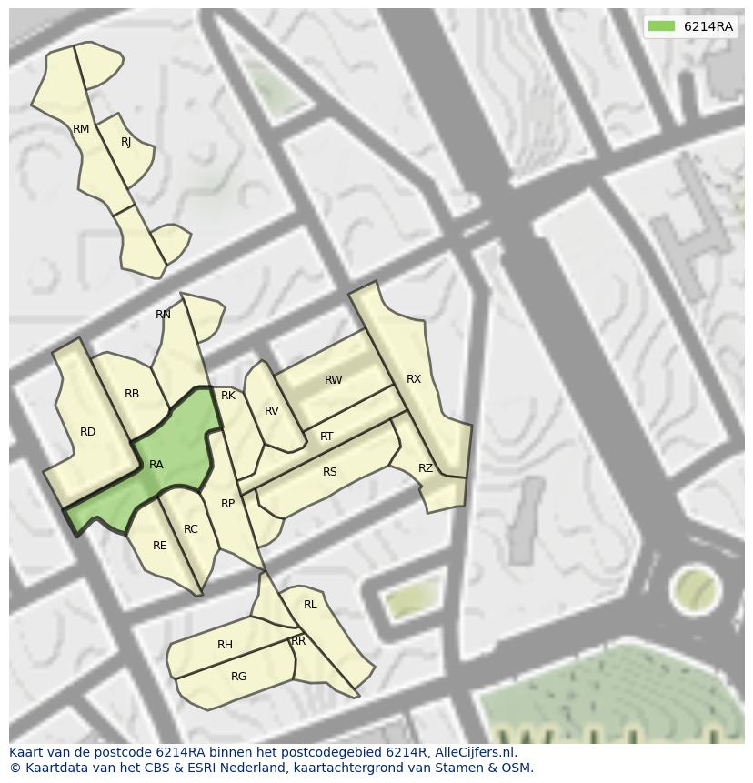 Afbeelding van het postcodegebied 6214 RA op de kaart.