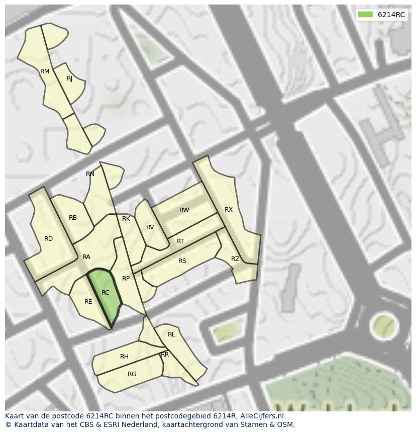 Afbeelding van het postcodegebied 6214 RC op de kaart.