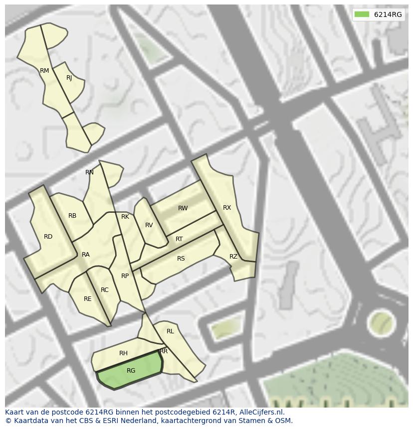 Afbeelding van het postcodegebied 6214 RG op de kaart.