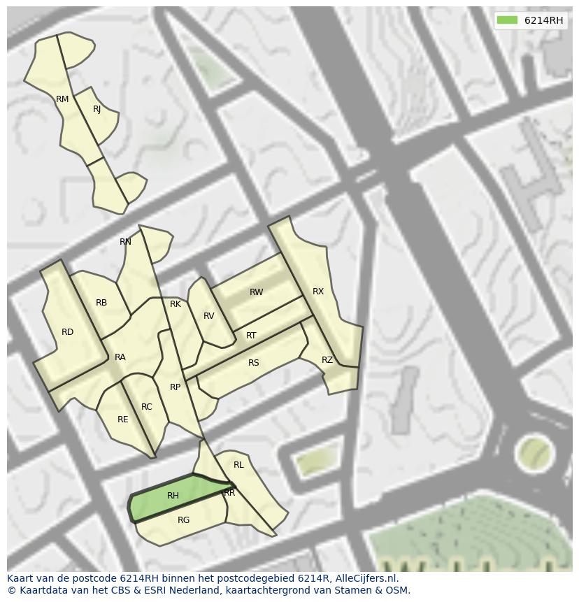 Afbeelding van het postcodegebied 6214 RH op de kaart.