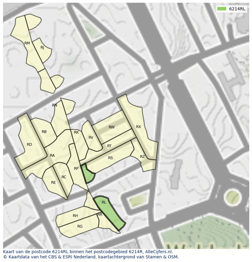 Afbeelding van het postcodegebied 6214 RL op de kaart.