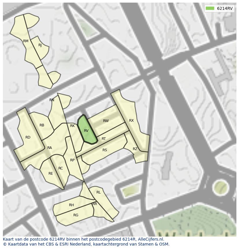 Afbeelding van het postcodegebied 6214 RV op de kaart.