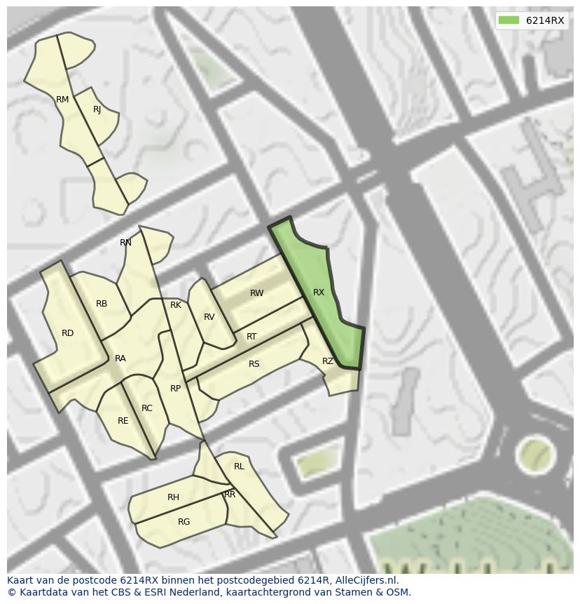 Afbeelding van het postcodegebied 6214 RX op de kaart.