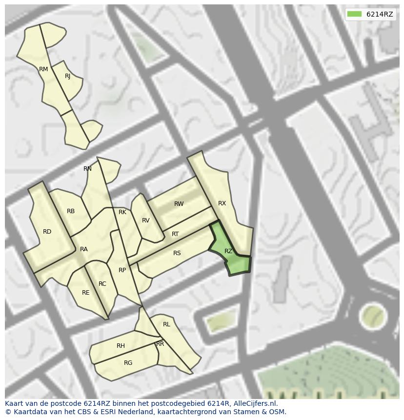 Afbeelding van het postcodegebied 6214 RZ op de kaart.