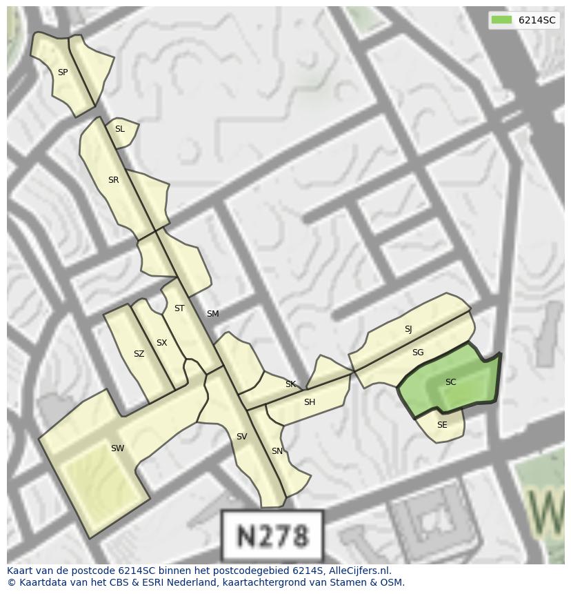 Afbeelding van het postcodegebied 6214 SC op de kaart.