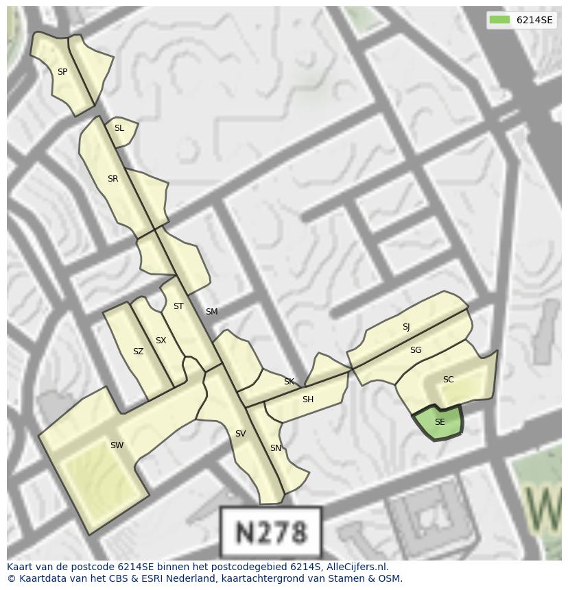 Afbeelding van het postcodegebied 6214 SE op de kaart.