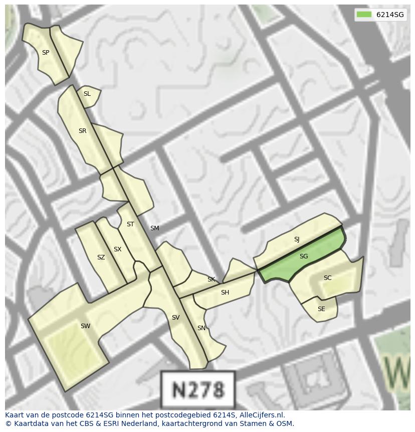 Afbeelding van het postcodegebied 6214 SG op de kaart.
