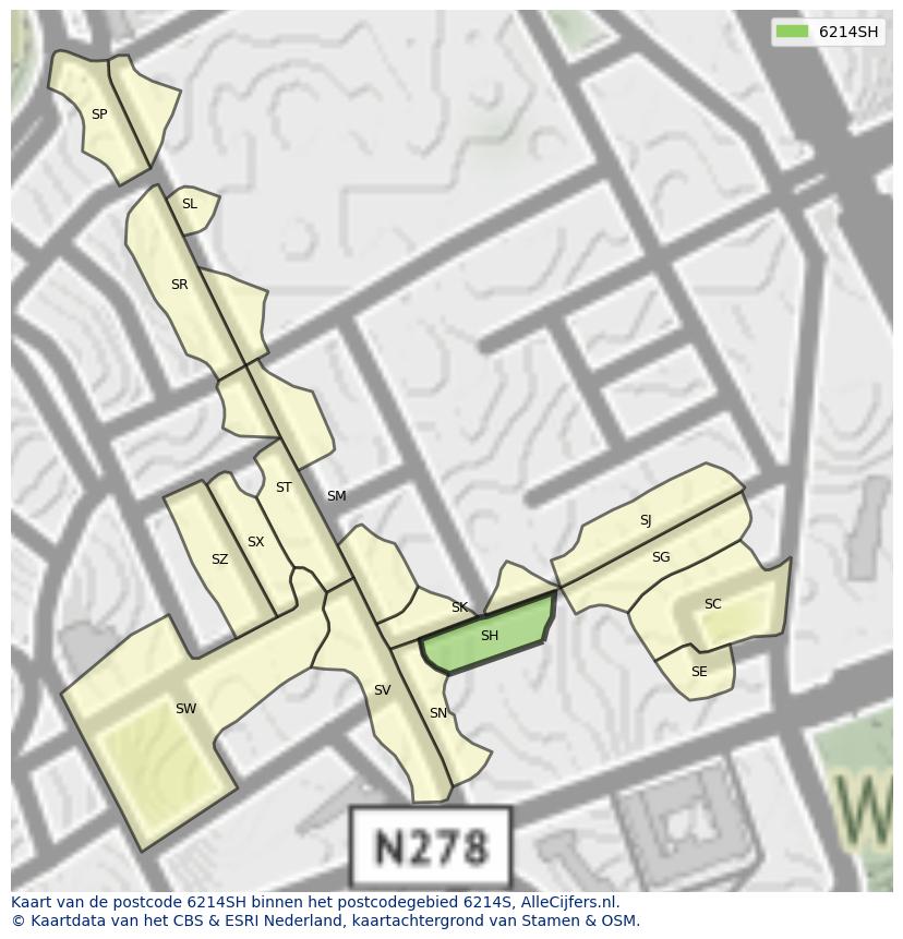 Afbeelding van het postcodegebied 6214 SH op de kaart.