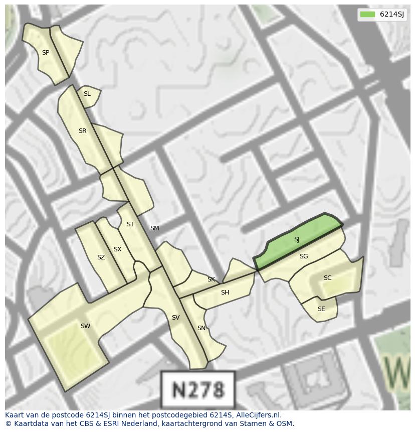 Afbeelding van het postcodegebied 6214 SJ op de kaart.