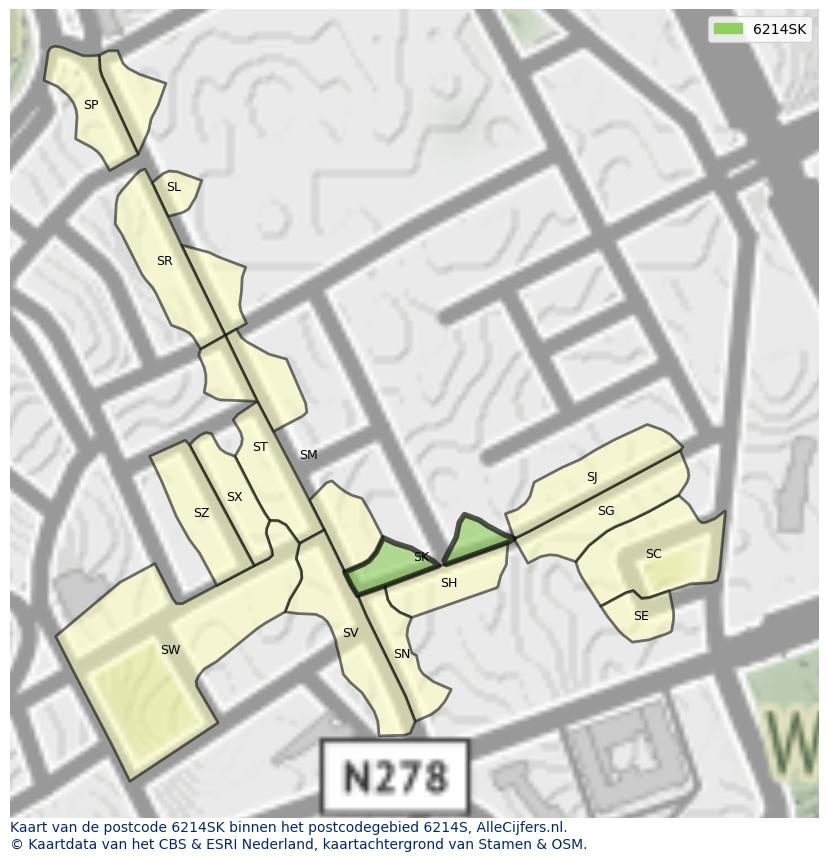 Afbeelding van het postcodegebied 6214 SK op de kaart.