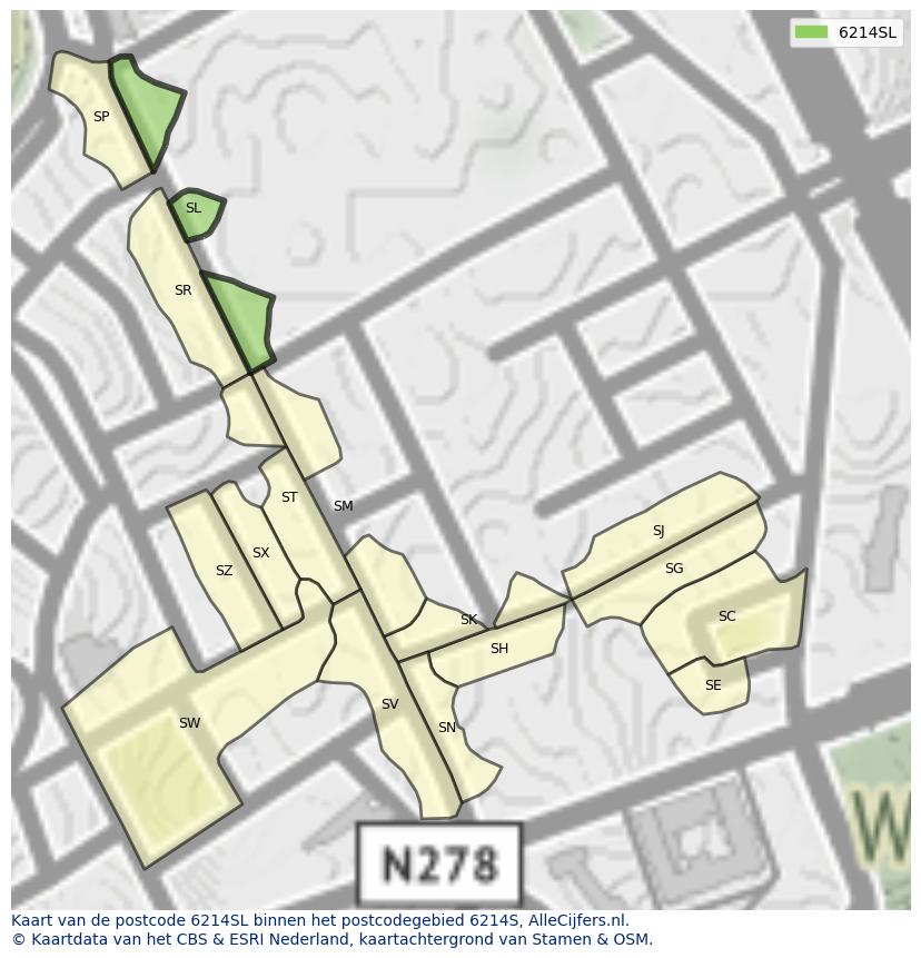 Afbeelding van het postcodegebied 6214 SL op de kaart.