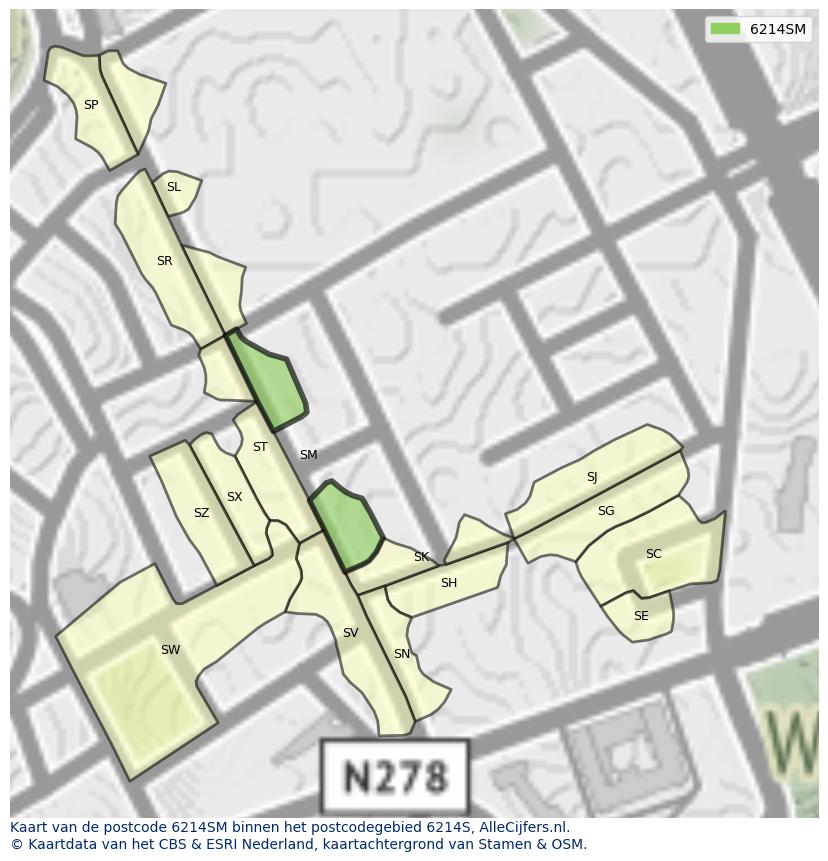 Afbeelding van het postcodegebied 6214 SM op de kaart.