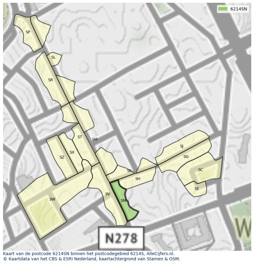 Afbeelding van het postcodegebied 6214 SN op de kaart.