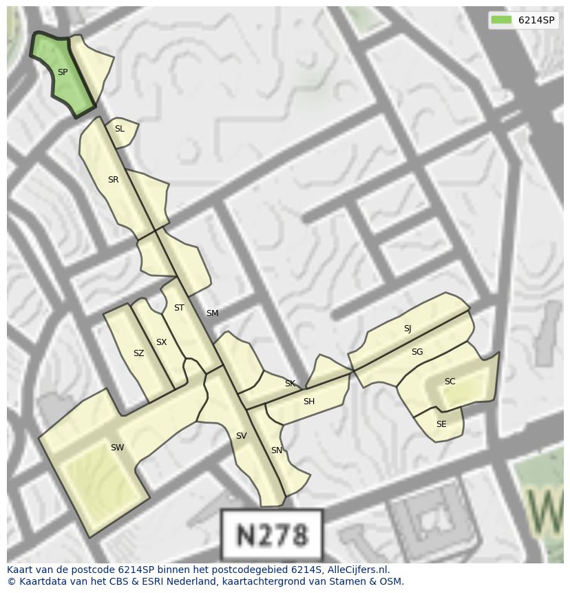 Afbeelding van het postcodegebied 6214 SP op de kaart.