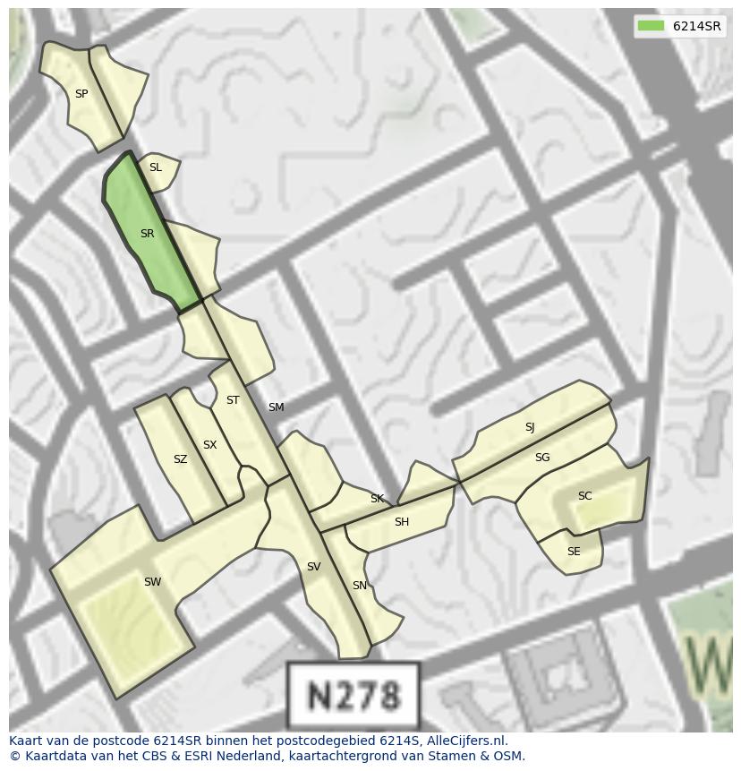 Afbeelding van het postcodegebied 6214 SR op de kaart.