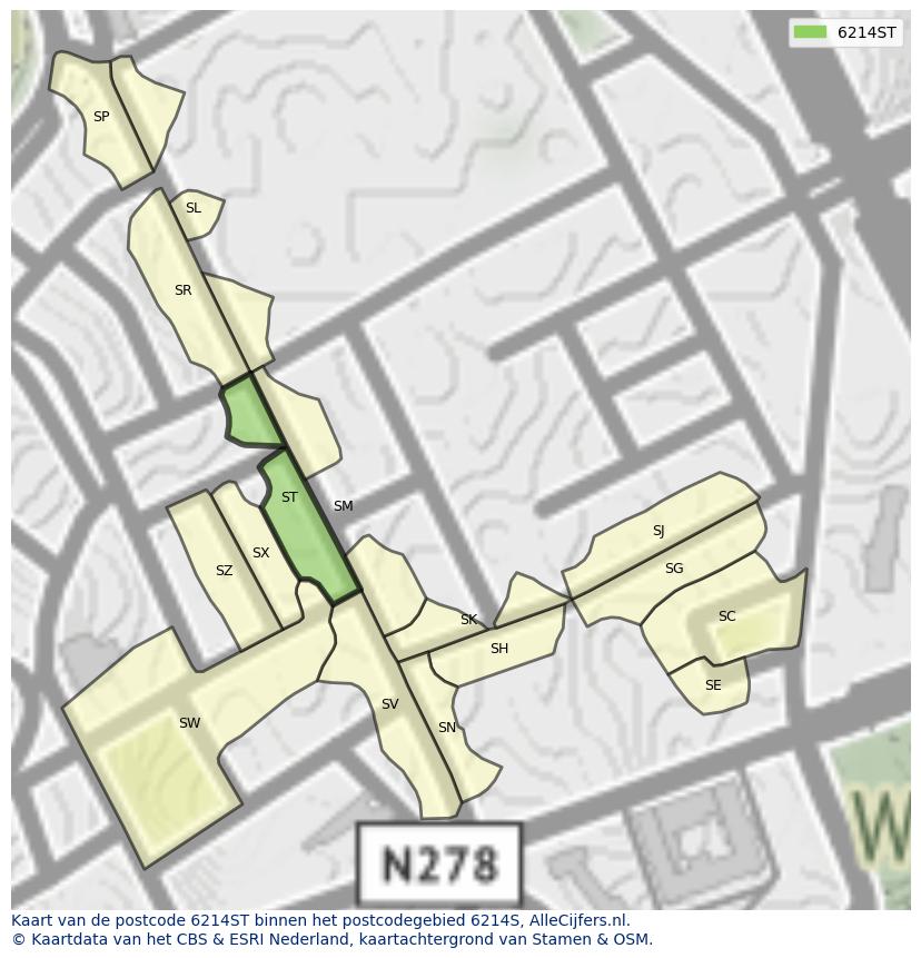 Afbeelding van het postcodegebied 6214 ST op de kaart.