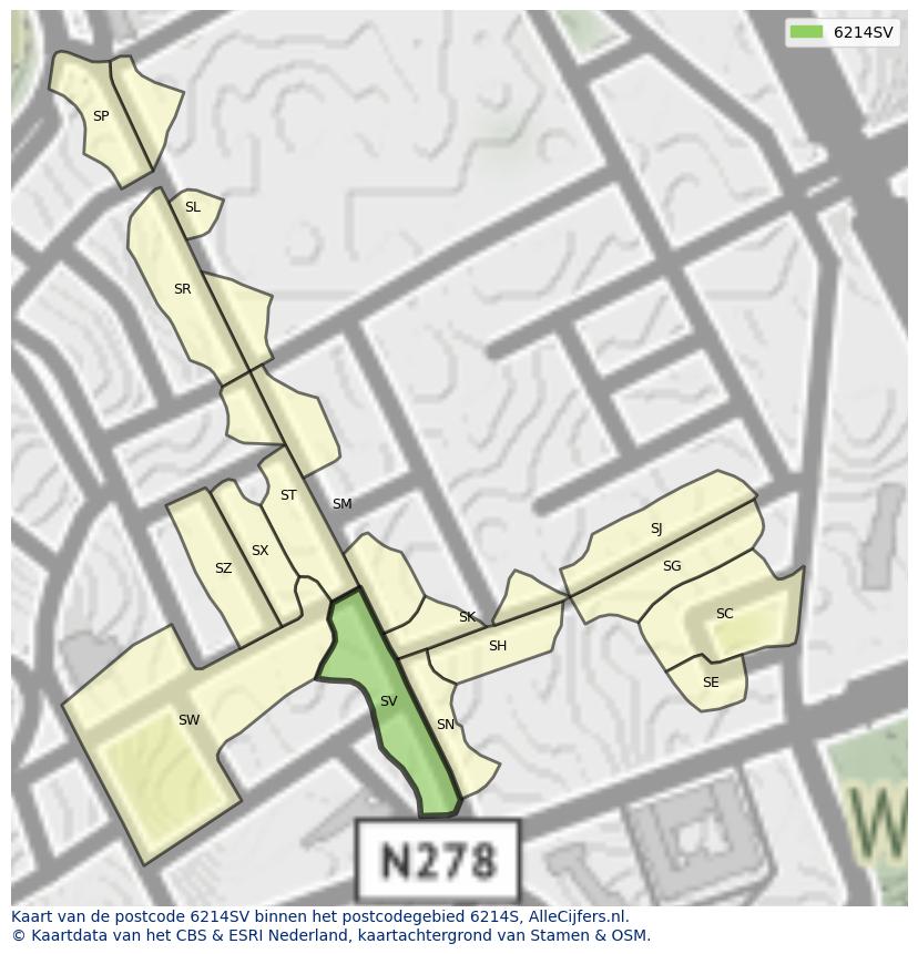 Afbeelding van het postcodegebied 6214 SV op de kaart.