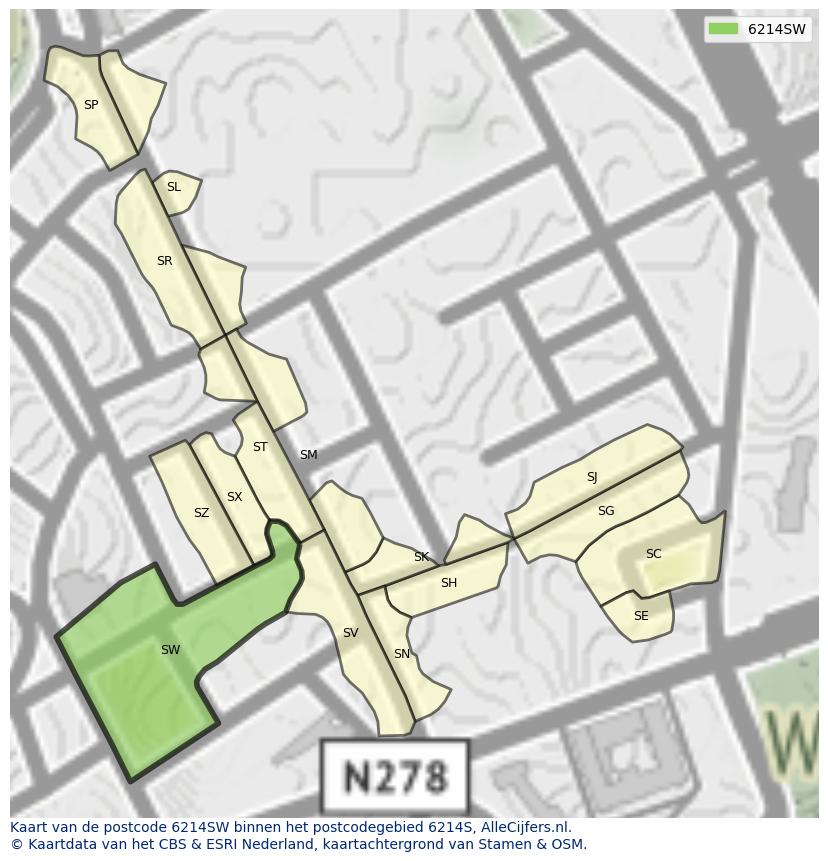 Afbeelding van het postcodegebied 6214 SW op de kaart.