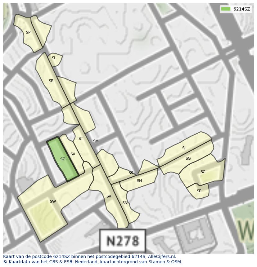 Afbeelding van het postcodegebied 6214 SZ op de kaart.