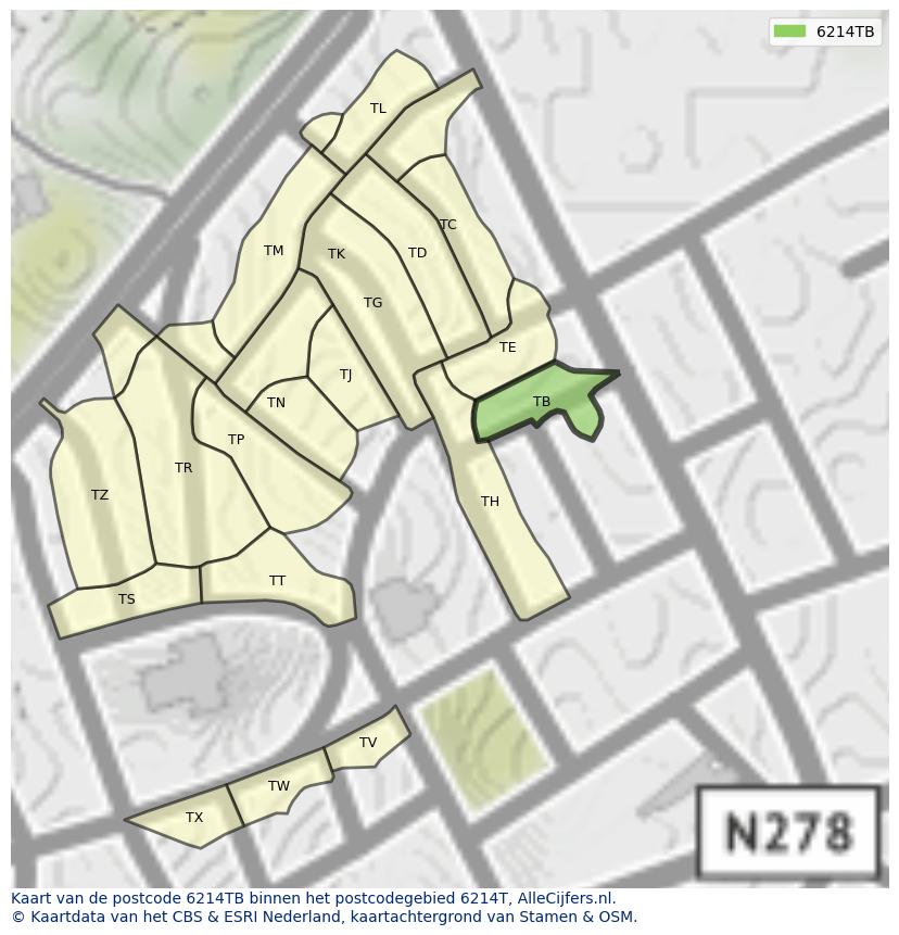 Afbeelding van het postcodegebied 6214 TB op de kaart.
