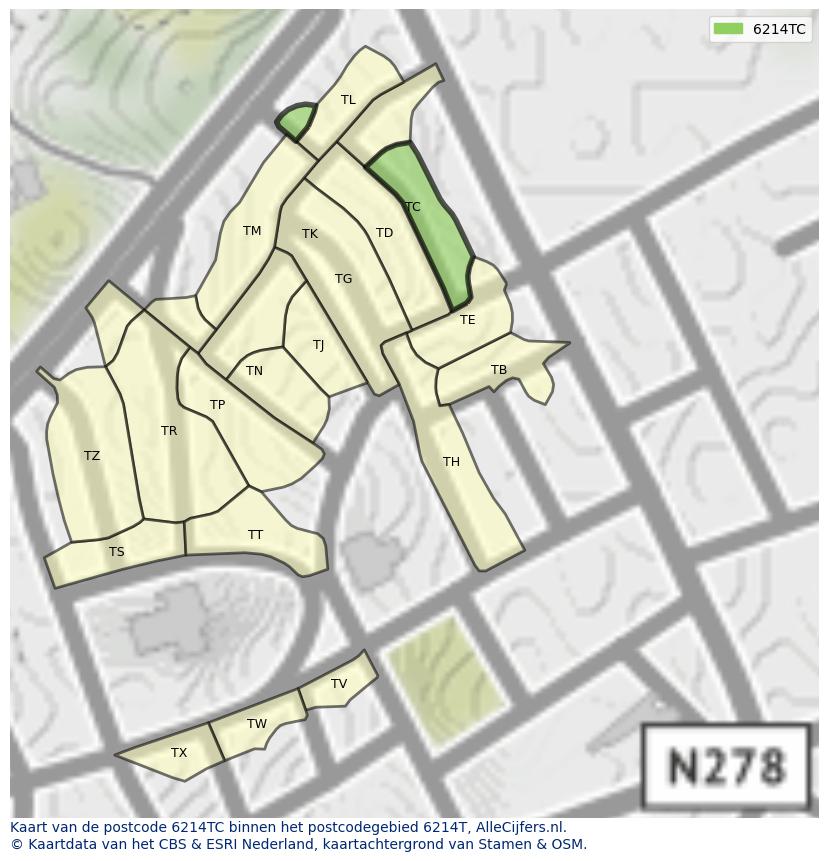 Afbeelding van het postcodegebied 6214 TC op de kaart.