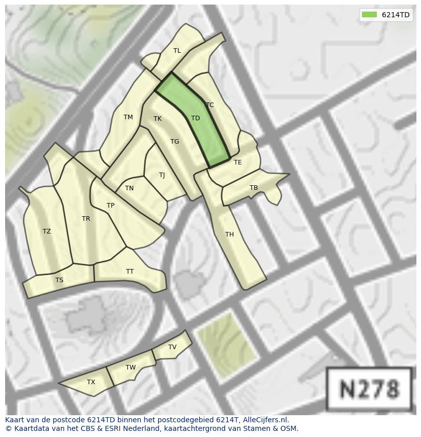 Afbeelding van het postcodegebied 6214 TD op de kaart.